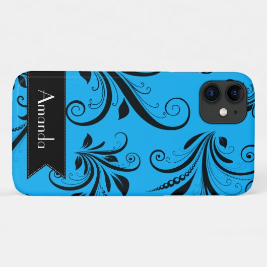 Damask Pattern, Blue Damask, Jouw naam Case-Mate iPhone Case (Achterkant (horizontaal))