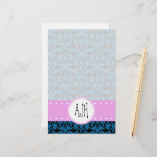 Damask Pattern, Blue Damask, Monogram Briefpapier