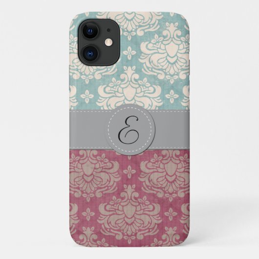 Damask Pattern, Blue Damask, Red Damask, Monogram Case-Mate iPhone Case (Achterkant)