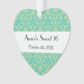 Damask Pattern, Blue Damask, Sweet 16, Birthday Ornament (voorkant)