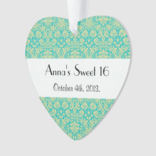 Damask Pattern, Blue Damask, Sweet 16, Birthday Ornament (voorkant)