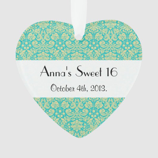 Damask Pattern, Blue Damask, Sweet 16, Birthday Ornament (voorkant)