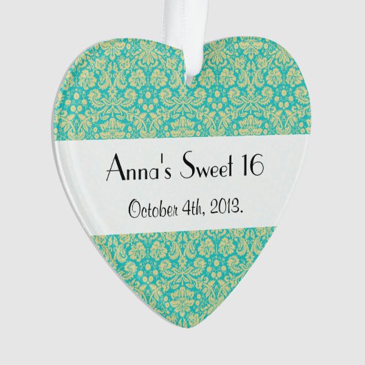 Damask Pattern, Blue Damask, Sweet 16, Birthday Ornament (voorkant)