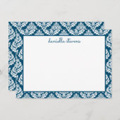 Damask Pattern Blue, speciaal gepersonaliseerd vla Notitiekaartje (Voorkant / Achterkant)