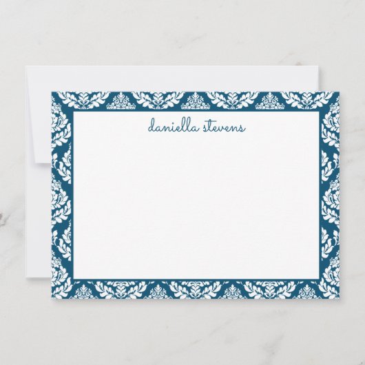 Damask Pattern Blue, speciaal gepersonaliseerd vla Notitiekaartje (Voorkant)