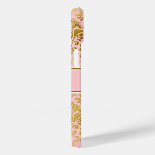 Damask Pattern Blush Pink Gold Name Monogram Case-Mate iPhone Case (Achterkant / Rechts)