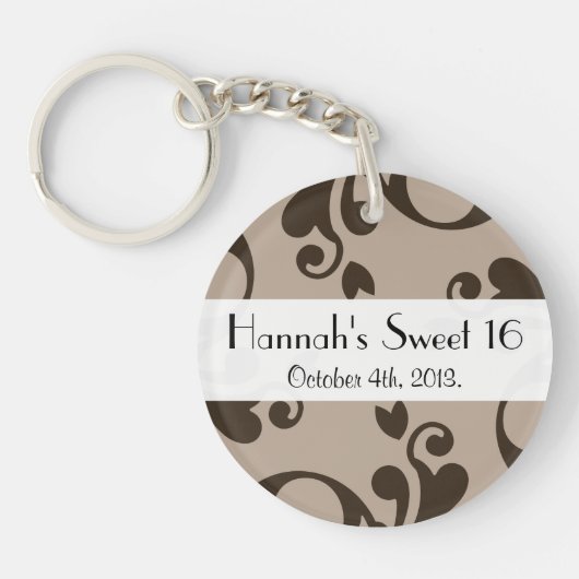 Damask Pattern, Brown Damask, Sweet 16, Birthday Sleutelhanger (Voorkant)
