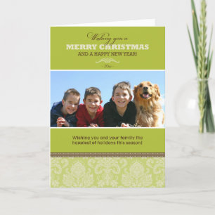 Damask Pattern Custom Family Holiday Kaart (limoen