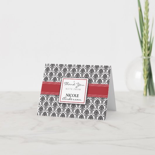 Damask Pattern Custom Thank You Card (rood) Bedankkaart (Voorkant)