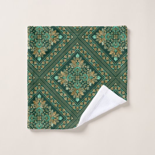 Damask Pattern - Emerald green and gold Bad Handdoek (Wasdoekje)