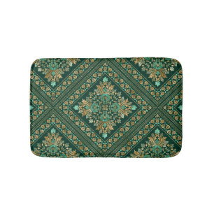 Damask Pattern - Emerald green and gold Badmat
