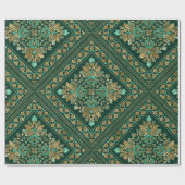 Damask Pattern - Emerald green and gold Cadeaupapier (Vlak)
