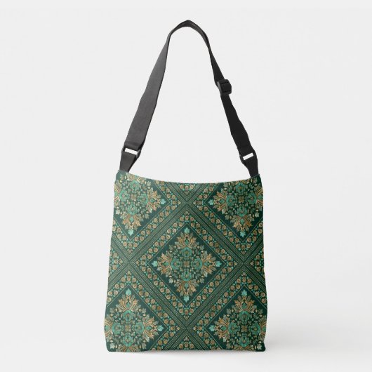 Damask Pattern - Emerald green and gold Crossbody Tas (Voorkant)