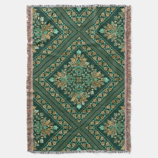 Damask Pattern - Emerald green and gold Deken (Voorkant Verticaal)