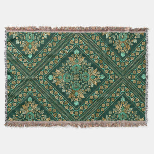  Damask Pattern - Emerald green and gold Deken