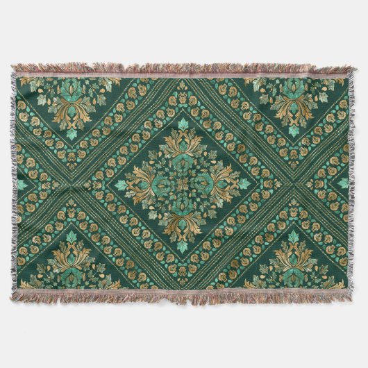 Damask Pattern - Emerald green and gold Deken (Voorkant)