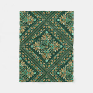  Damask Pattern - Emerald green and gold Fleece Deken