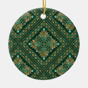  Damask Pattern - Emerald green and gold Keramisch Ornament