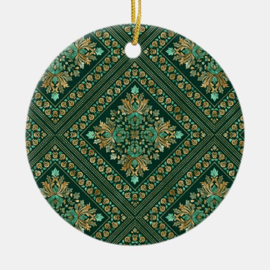  Damask Pattern - Emerald green and gold Keramisch Ornament (Voorkant)