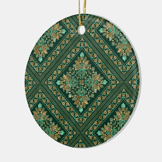  Damask Pattern - Emerald green and gold Keramisch Ornament (Links)