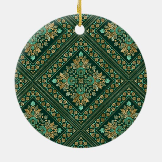  Damask Pattern - Emerald green and gold Keramisch Ornament (Achterkant)