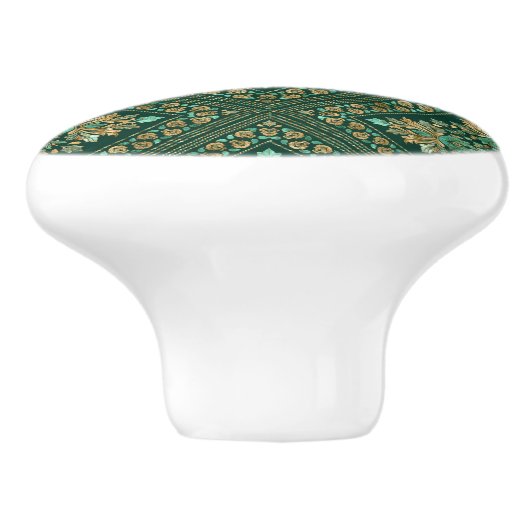  Damask Pattern - Emerald green and gold Keramische Knop (Zijkant)