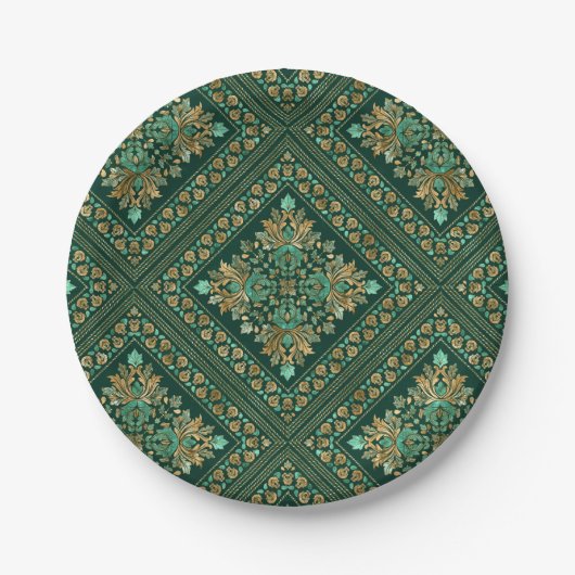 Damask Pattern - Emerald green and gold Papieren Bordje (Voorkant)