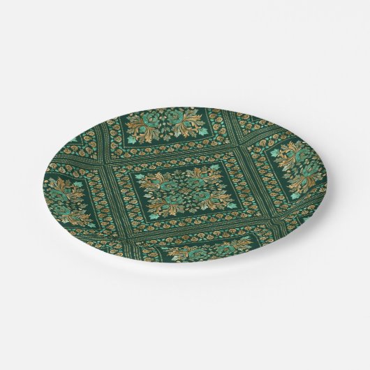 Damask Pattern - Emerald green and gold Papieren Bordje (Gekanteld)