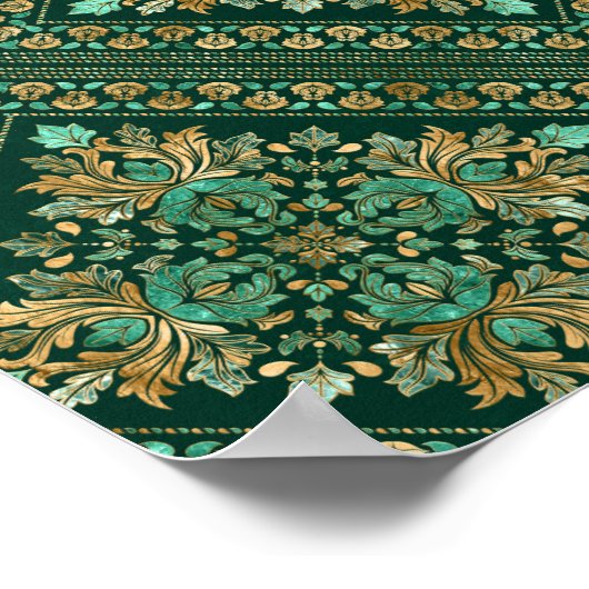 Damask Pattern - Emerald green and gold Poster (Hoek)