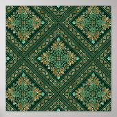 Damask Pattern - Emerald green and gold Poster (Voorkant)