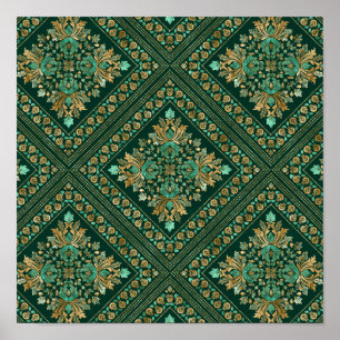  Damask Pattern - Emerald green and gold Poster
