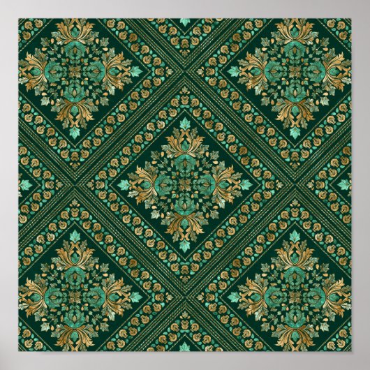 Damask Pattern - Emerald green and gold Poster (Voorkant)