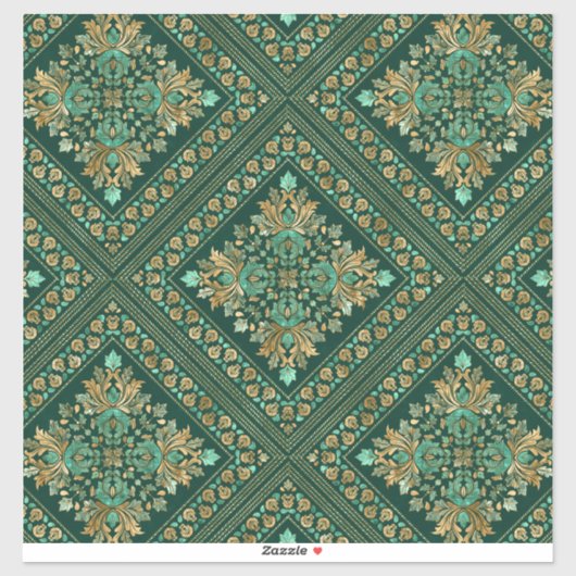 Damask Pattern - Emerald green and gold Sticker (Vel)