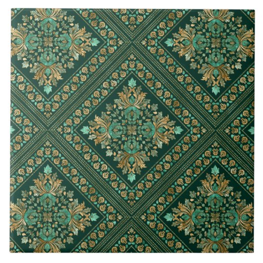 Damask Pattern - Emerald green and gold Tegeltje (Voorkant)