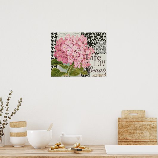 Damask Pattern Floral Decor Love Life Poster (Keuken)