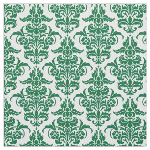 Damask Pattern - Forest Green on White Stof