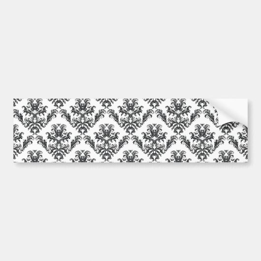 Damask Pattern, French Damask, Black and White Bumpersticker (Voorkant)