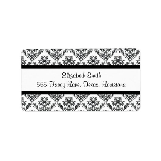 Damask Pattern, French Damask, Black and White Etiket (Voorkant)