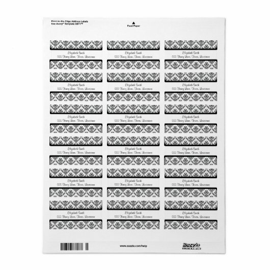 Damask Pattern, French Damask, Black and White Etiket (Full Sheet)