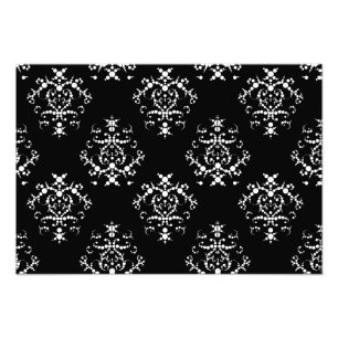 Damask Pattern, French Damask, Black and White Foto Afdruk
