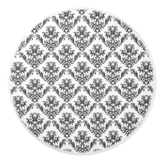 Damask Pattern, French Damask, Black and White Keramische Knop (Voorkant)