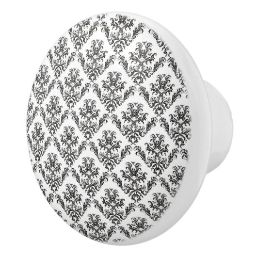 Damask Pattern, French Damask, Black and White Keramische Knop (Rechts)