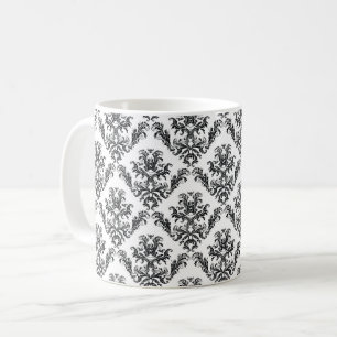 Damask Pattern, French Damask, Black and White Koffiemok