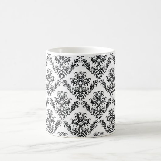 Damask Pattern, French Damask, Black and White Koffiemok (Center)