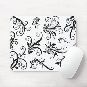 Damask Pattern, French Damask, Black and White Muismat