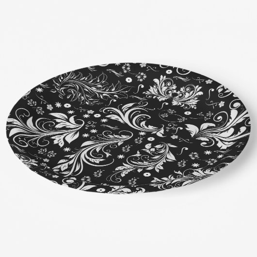 Damask Pattern, French Damask, Black and White Papieren Bordje (Gekanteld)