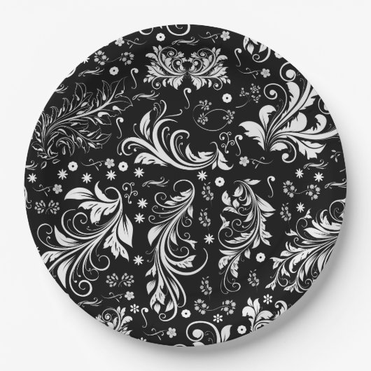 Damask Pattern, French Damask, Black and White Papieren Bordje (Voorkant)