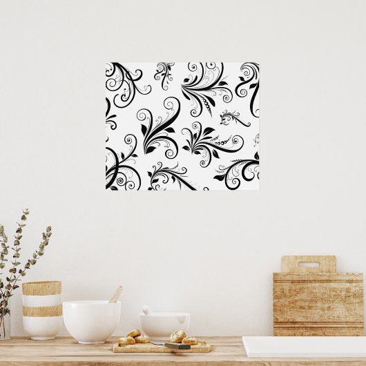 Damask Pattern, French Damask, Black and White Poster (Keuken)