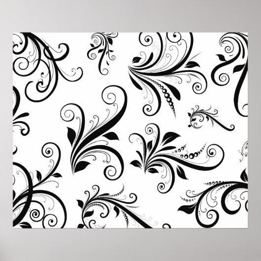 Damask Pattern, French Damask, Black and White Poster (Voorkant)