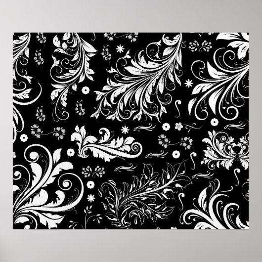 Damask Pattern, French Damask, Black and White Poster (Voorkant)